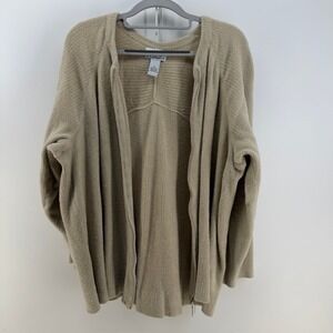 C.B. Collection Cardigan Womens 2X Tan Full‎ Zip Fuzzy Knit Sweater Cozy Casual